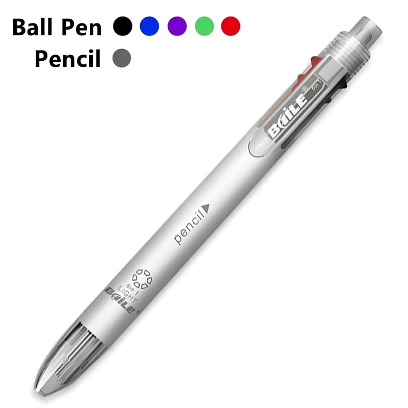 5-Color 0.7mm Ballpoint Pen And 0.5mm Automatic Pencil 6-in-1 Set Creative Writing Office And School Tool