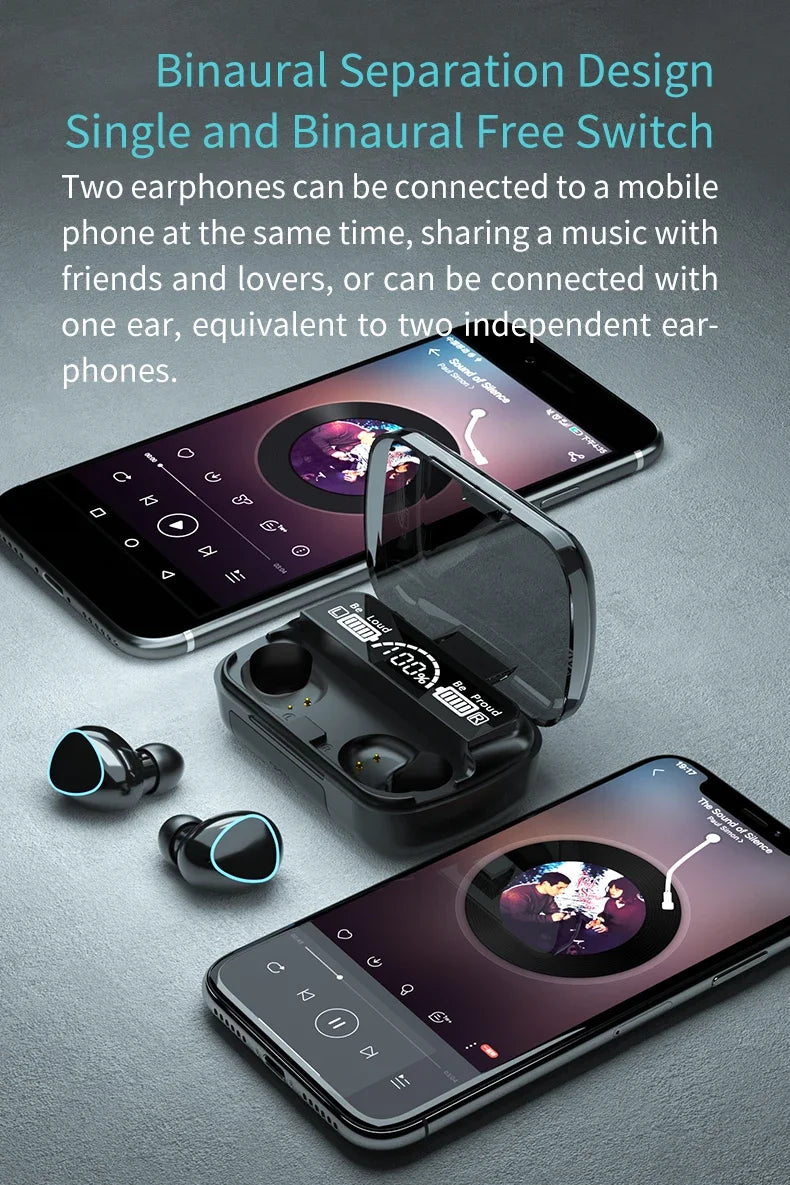 TWS M10 Wireless Bluetooth Headset with Charge Box for Phone Noise Cancelling Mic Earbuds LED Display Headphones Sport Earphones