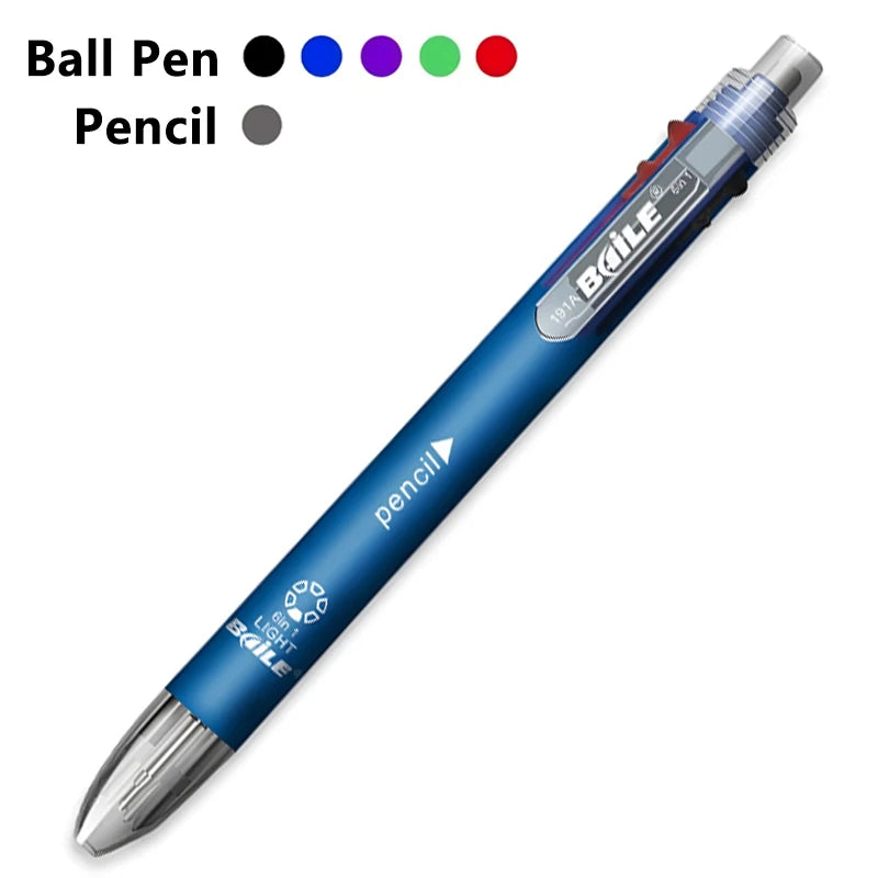 5-Color 0.7mm Ballpoint Pen And 0.5mm Automatic Pencil 6-in-1 Set Creative Writing Office And School Tool