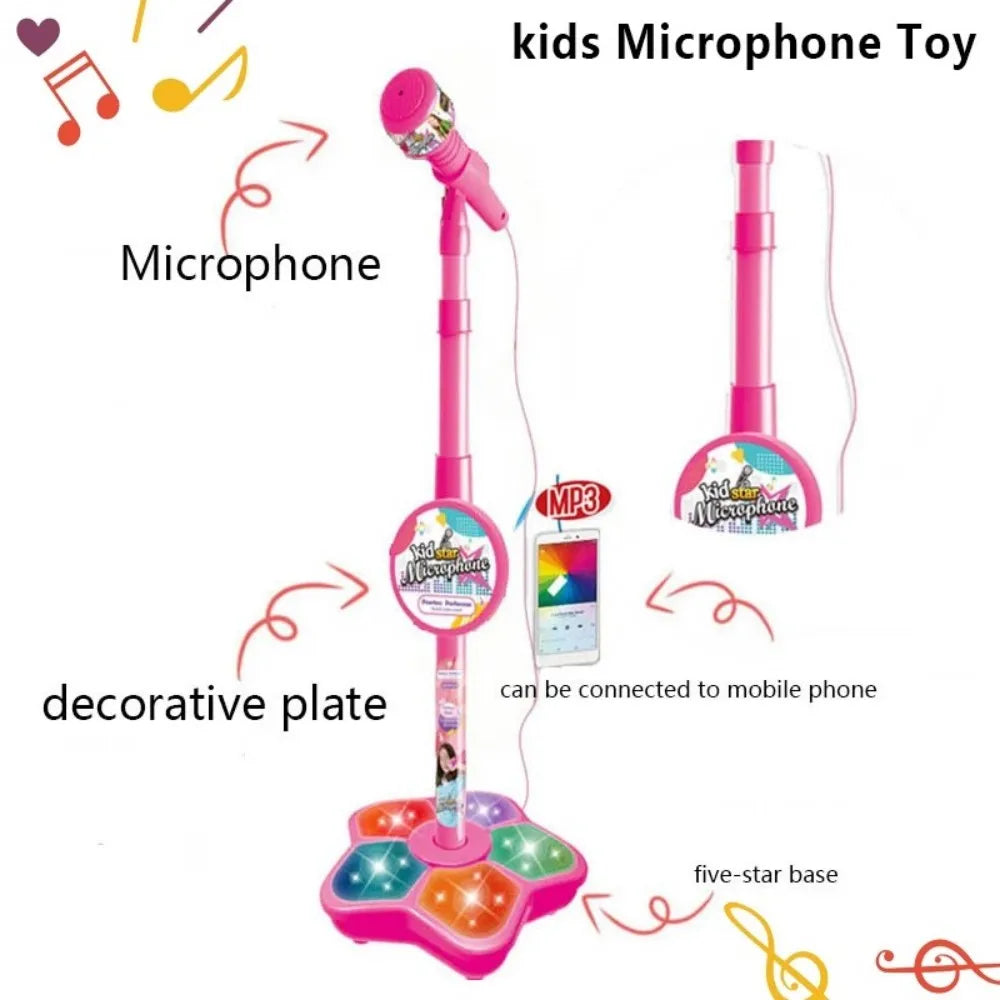 Kids Rocking-Roll Microphone with Stand Karaoke Song Music Instrument Toys Brain-Training Educational Toy Birthday Gift Girl Boy