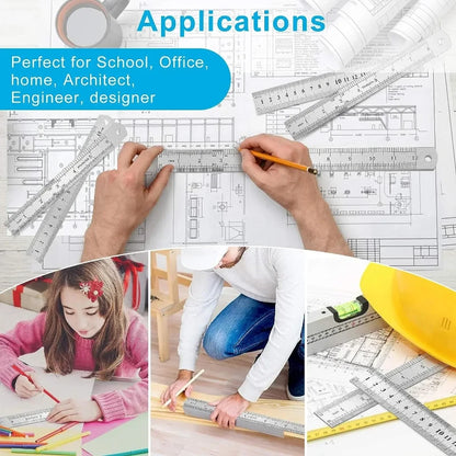 Stainless Steel Double Side Straight Ruler Centimeter Inches Scale Metric Ruler Precision Measuring Tool School Office Supplies