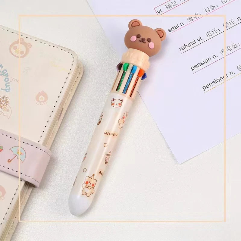 1Pcs 10 Color Cute Bear Pen Cartoon Ballpoint Pen Student Stationery Multi Color Hand Account Pen Learning and Office Supplies