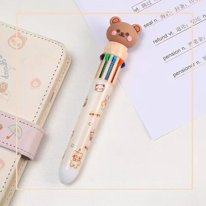 1Pcs 10 Color Cute Bear Pen Cartoon Ballpoint Pen Student Stationery Multi Color Hand Account Pen Learning and Office Supplies