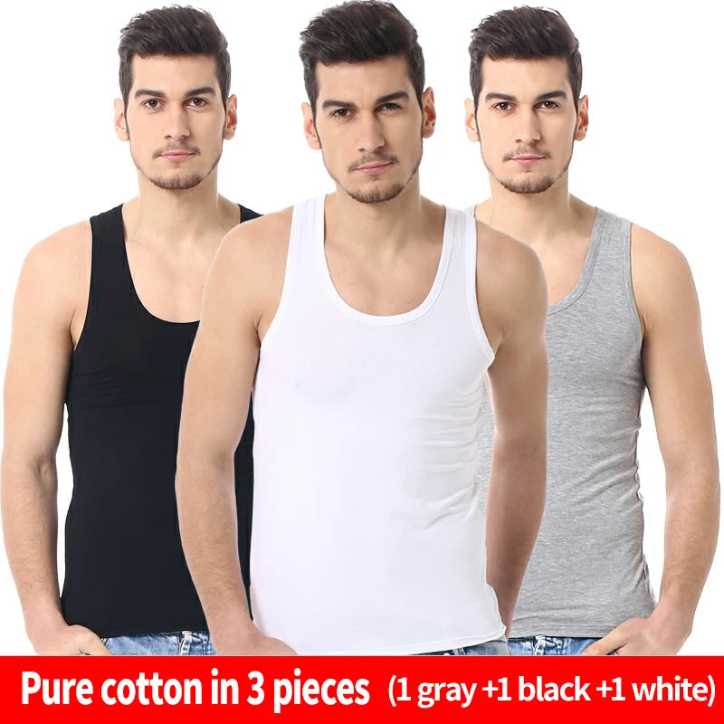 3-Piece Cotton Men's Tight Vest Young Men's Comfortable Leisure Fitness Vest Middle-aged And Old Men's Joker Sleeveless Vest