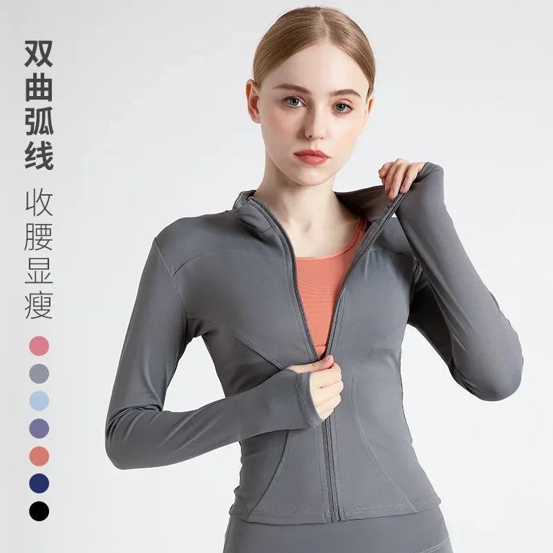 S-3XL Women's Tracksuit Jacket Slim Fit Long Sleeved Fitness Coat Yoga Tops With Thumb Holes Gym Jacket Workout Sweatshirts2025