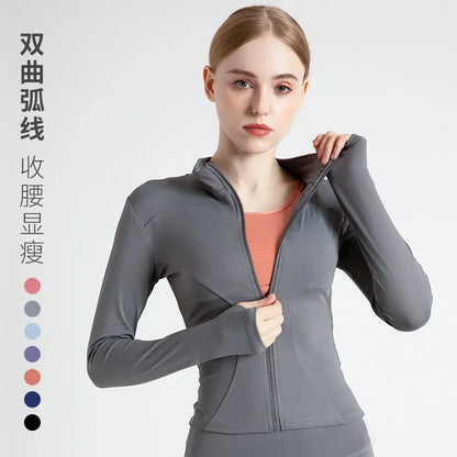 S-3XL Women's Tracksuit Jacket Slim Fit Long Sleeved Fitness Coat Yoga Tops With Thumb Holes Gym Jacket Workout Sweatshirts2025