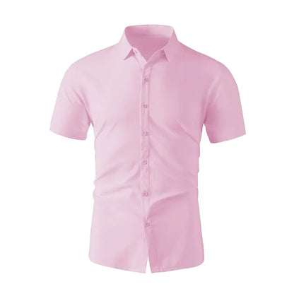 New Men's Business Casual Solid Color Short Sleeved Shirt for Summer Fashion No Ironing Comfortable and Versatile Top