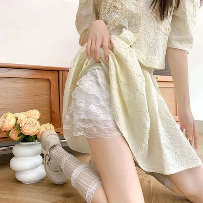 Lace Safety Pants Women Elastic Waist Home Sleep Shorts Floral Loose Bottom Summer Anti-glare Shorts Underwear Accessories