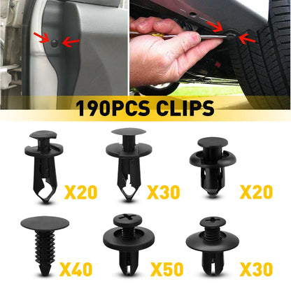 190 PCS Car Fastener Clip Kit Bumper Fender Rivet Clips Auto Body Push Retainer Pin Rivet Bumper Door Trim Panel Retainer Repair