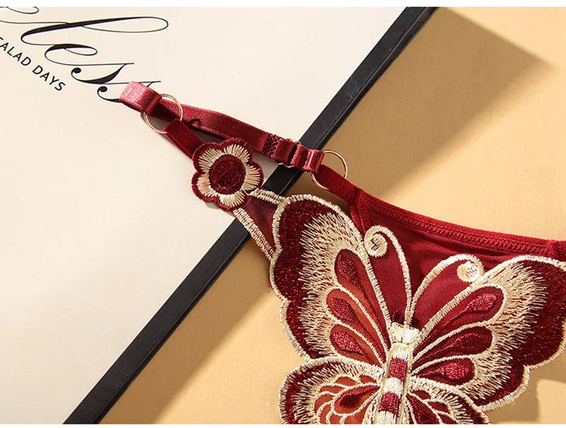 Sexy Lace Thong Women Butterfly Low Waist Panties G strings Transparent Mesh Briefs Adjustable Waist Panties Culotte Femme