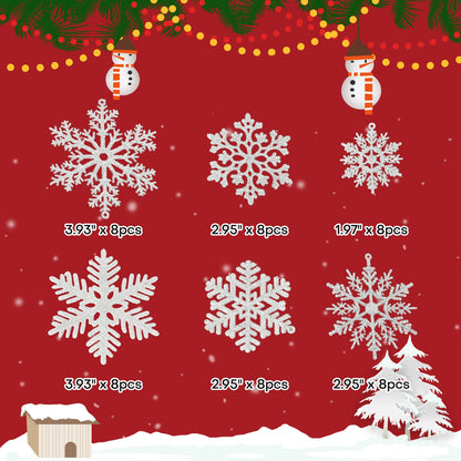 48pcs Snowflakes-Christmas Tree Decoration Snowflake Ornaments for Tree Plastic Glitter Christmas Indoor Winter Wonderland Decor