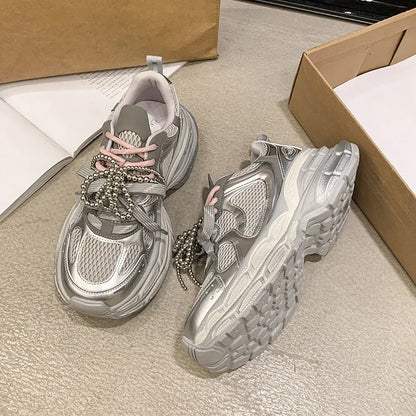 Shoes for Women 2025 New Front Lace-up Women's Vulcanize Shoes Fashion Round Toe Mesh Outdoor Best Seller Breathable Sneakers