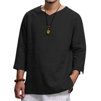 Men's New 3/4 Sleeve Loose Solid Casual Large Pullover Shirt