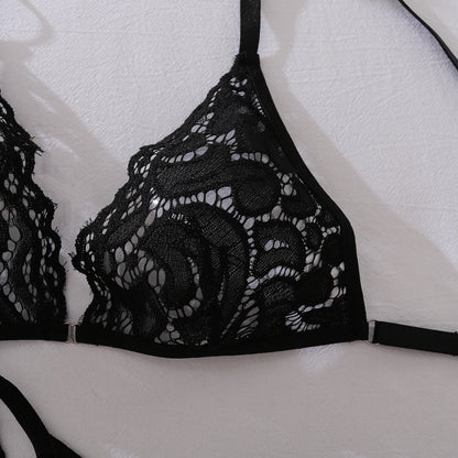 Ellolace Fantasy Sexy Female Lingerie Luring Bra Thong 2PC Set with Hollow Front Mini Dress Intimate See Through Woman Underwear