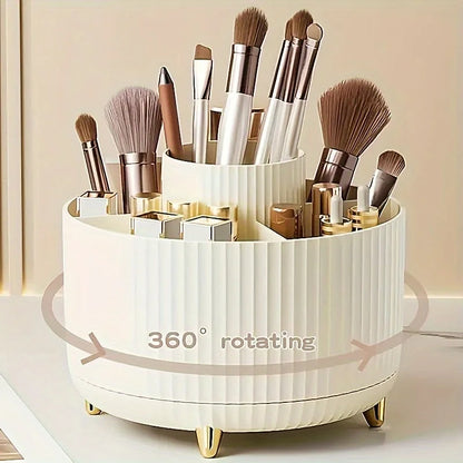 1pc 360 Rotating Cosmetic Case - Tier ABS Plastic Organizer for Brushes/Lipsticks | Vanity/Bathroom Storage, Quick-Clean Surface
