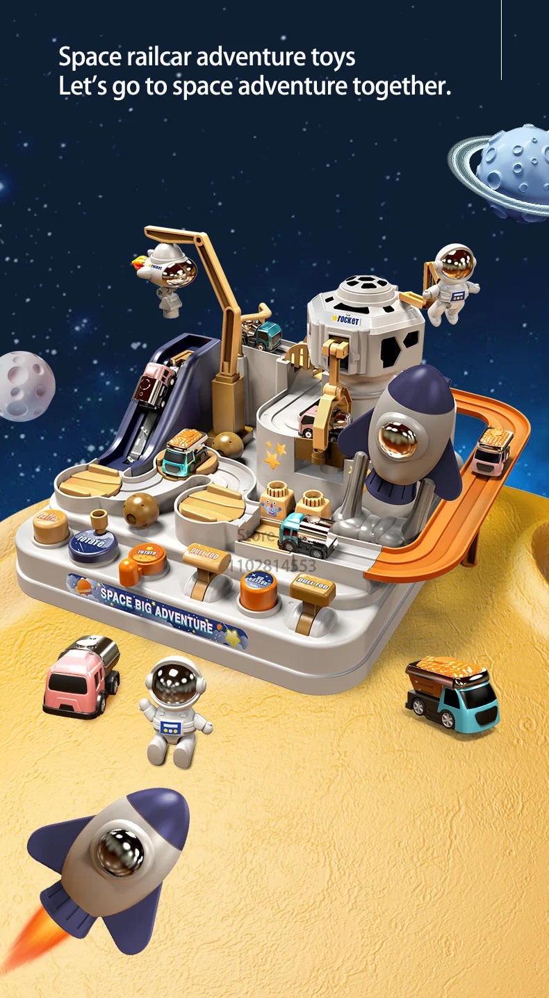 Car Train Track Sets Racing Rail Model Educational Toys Children Adventure Game Mechanical Interactive Animals Space Rocket Toy