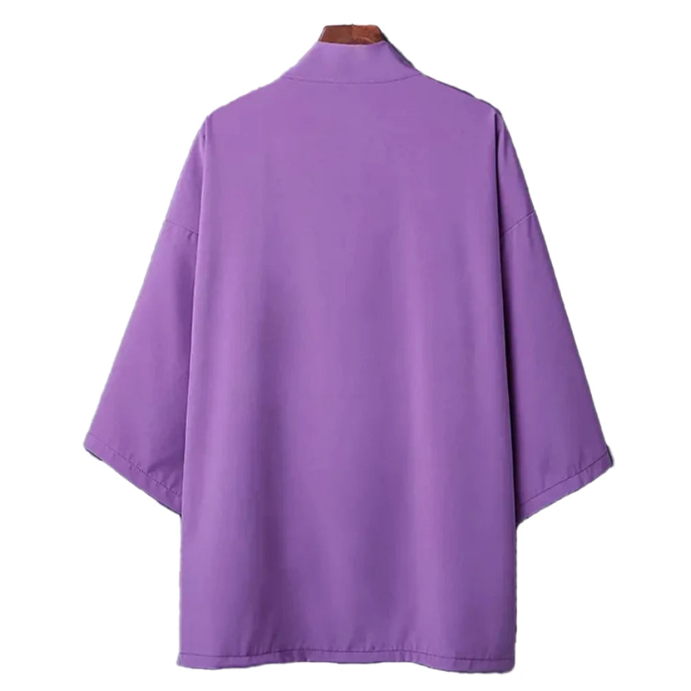 Men's Lightweight Kimono Shirt Seven Sleeve Open Front Cardigan Japanese Style Yukata Bathrobe Samurai Clothing