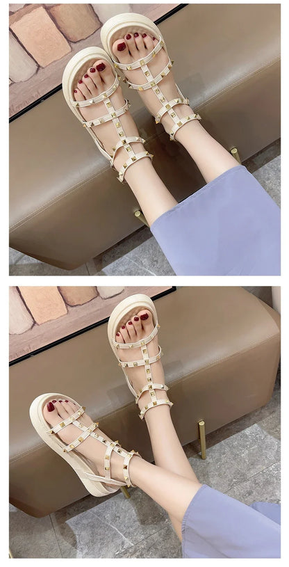 Women's Shoes on Sale 2024 Fashion Open Toe  Sandals Summer Rivet Solid Outdoor Platform Casual  Zapatos Mujer