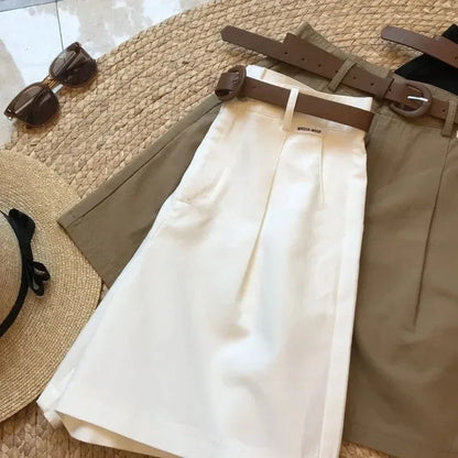 Cargo wide leg pants female summer new style thin five cent pants loose all match high waist casual pants