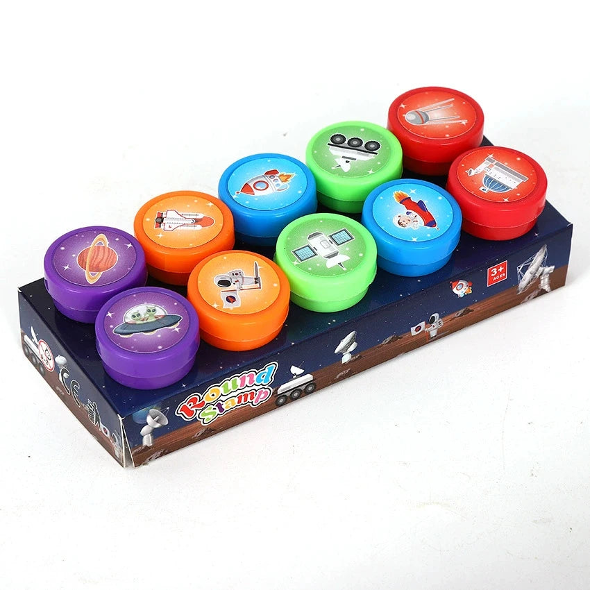 10pcs Assorted Stamps for Kids Self-ink Stamps Children Toy Stamps Smiley Face Seal Scrapbooking DIY Painting Photo Album Decor