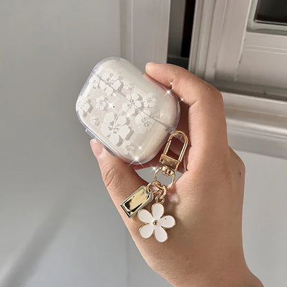 Clearance_Fashion Soft Silicone Cover For AirPods 3 pro2rd Cute Clear White Flower Pendant Earphone Case For Apple AirPod Pro 2 
