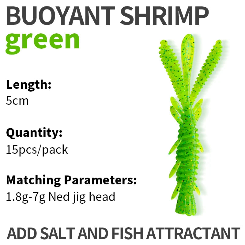 LINNHUE Floating Soft Shrimp Fishing Bait NED Rig Wobblers Shrimp Swim Lure Jig Salt Silicone Swimbait with Fish Attractant