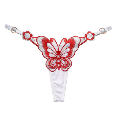 Sexy Lace Thong Women Butterfly Low Waist Panties G strings Transparent Mesh Briefs Adjustable Waist Panties Culotte Femme