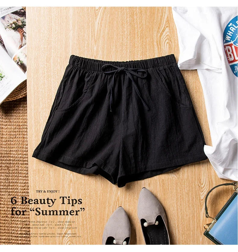 ITOOLIN Casual Linen Shorts Women Gym Workout Shorts Short Pants High Waisted Black Ladies Short Femme Women Shorts Sport Femme