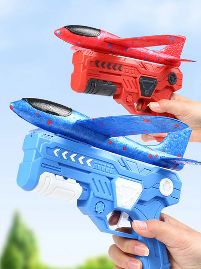 Children's outdoor three in one foam soft elastic toy gun, hand thrown ejection aircraft suit, foam aircraft color random