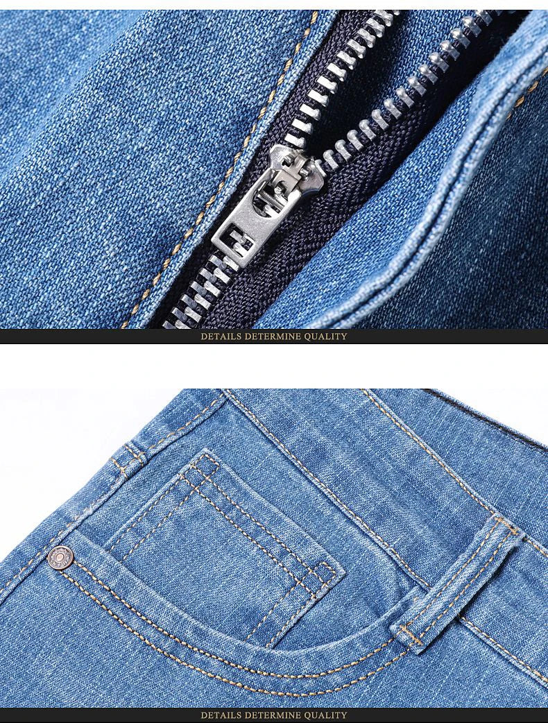 2025 Four Seasons New Men's Denim Business Pants High Quality Good Fabric Comfortable Slimming Straight leg Jeans Light Blue