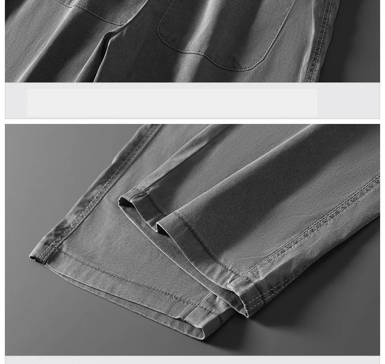 Summer soft Lyocell fabric men's jeans loose straight leg pants drawstring elastic waist Korean casual pants plus size M-5XL