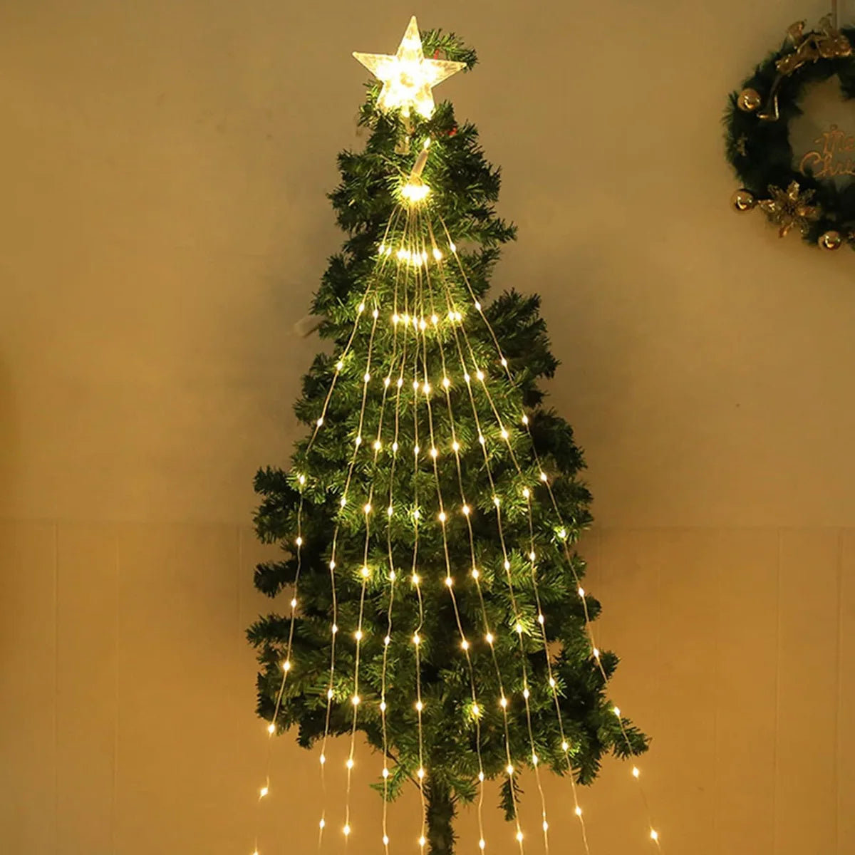 1PC 198 LED Star Waterfall Lights With 8 Modes USB Powered & Remote Control Camping Light Indoor Outdoor Christmas String Lights