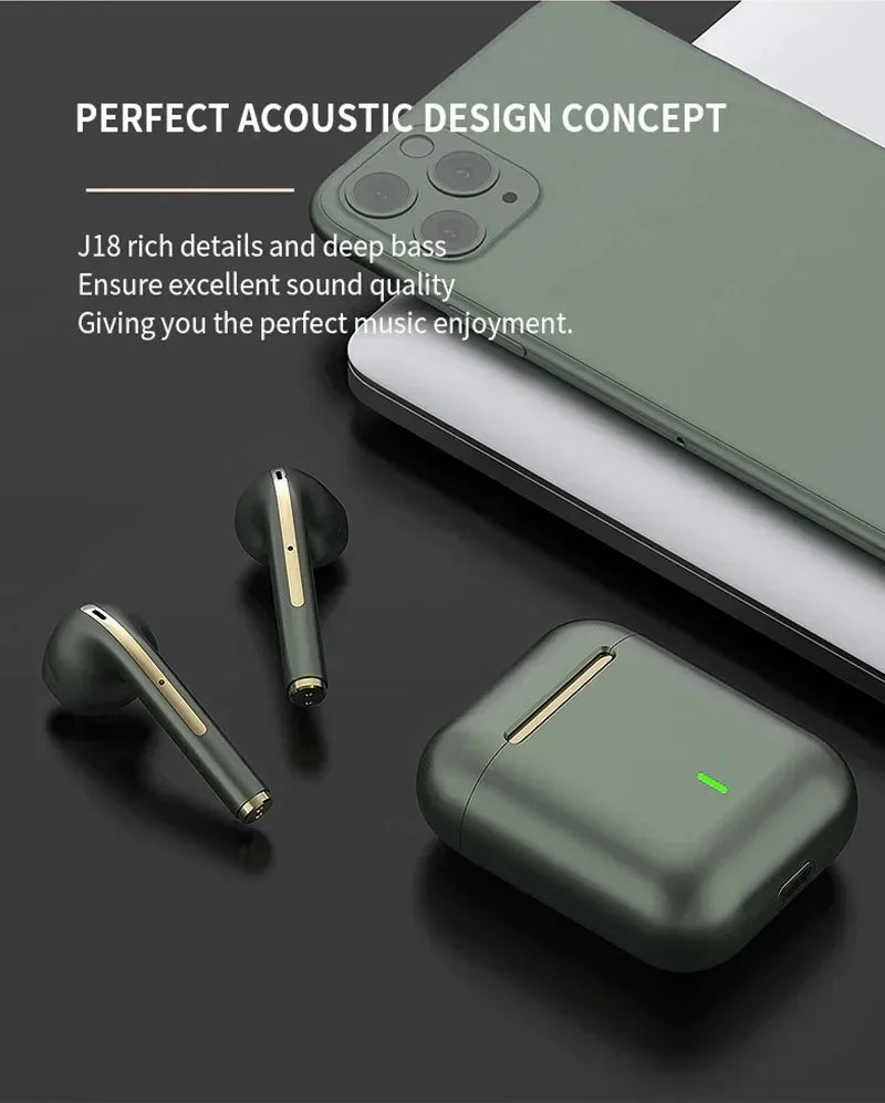 Wireless Earphones J18 In Ear TWS Bluetooth Ture Sport Headphones HiFI Stereo Game Waterproof Headset With Microphone
