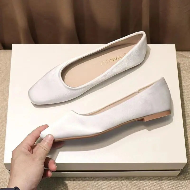 Shoes For Women Low Heel Elegant Office Slip-onSquare Toe Woman Flats 2024 Summer Chic Novelties Offer High Quality Fashion