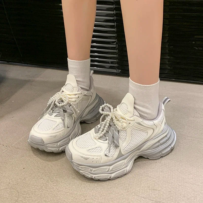 Shoes for Women 2025 New Front Lace-up Women's Vulcanize Shoes Fashion Round Toe Mesh Outdoor Best Seller Breathable Sneakers