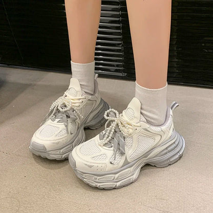 Shoes for Women 2025 New Front Lace-up Women's Vulcanize Shoes Fashion Round Toe Mesh Outdoor Best Seller Breathable Sneakers