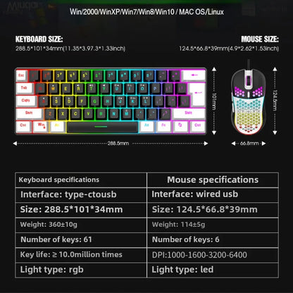 Keyboard and mouse sets 60% RGB gaming with keyboards mouse combo pc kit gamer backlit mini 61 keys computer wired set key board