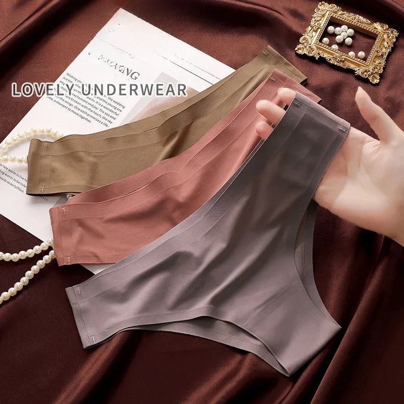 New 4PCS/Set Seamless Panties Women Sexy Underwear Ice Silk Underpants Low Waist G-string Female Soft Solid Ultra-thin Briefs