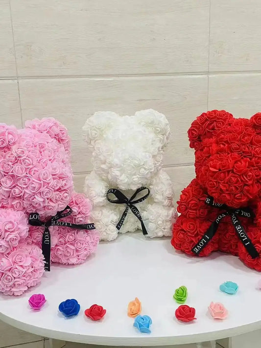 Romantic Valentine's Day Creative Eternal Flower Rose Bear Christmas Gift Rose Bear Hug Bear Wedding Flower Decoration Gift