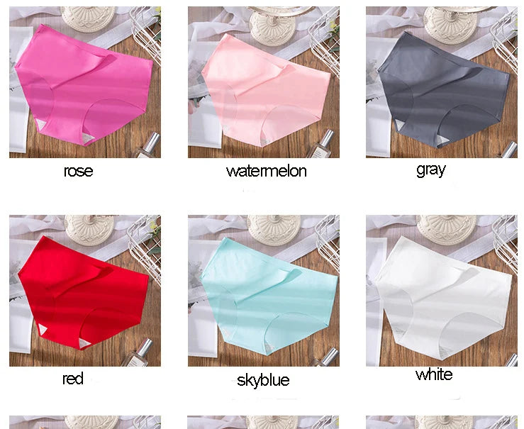 3Pcs Plus Size Underwear Women's Panties Ice Silk Solid Color Ladies Seamless Underpant Girls Briefs Breath Sexy Lingerie Female