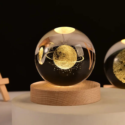 Small 3D Solar System Crystal Ball With LED Base, Night Light For Home Decoration, Gift For Astronomy Lovers