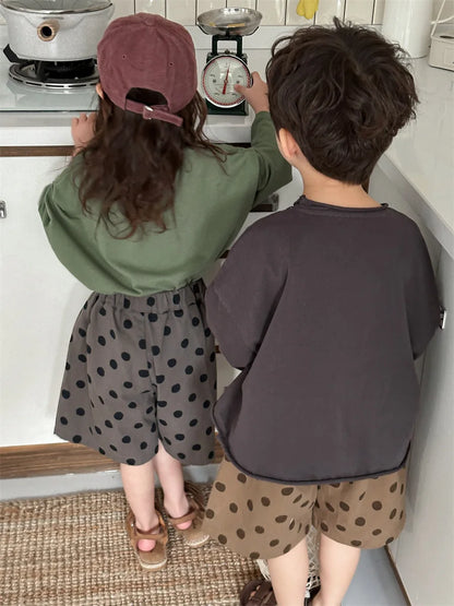 Korean Children's Clothes 2025 Kids Boys 0-3Y Baby Girls Cotton Solid Color Long Sleeve Loose Fit Base Layer Soft Wear Top