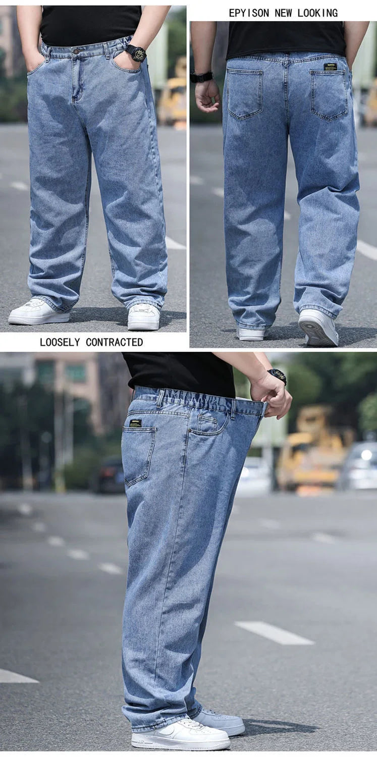 10XL Oversize Jeans Men Fashion Streetwear Plus Size Cotton Loose Jeans Pants Casual Cargo Pants Breathable Big Fat Trousers