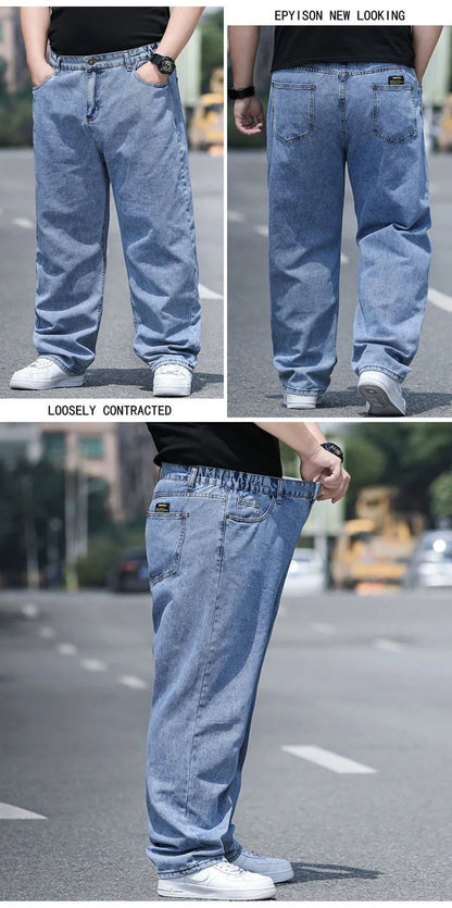 10XL Oversize Jeans Men Fashion Streetwear Plus Size Cotton Loose Jeans Pants Casual Cargo Pants Breathable Big Fat Trousers