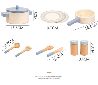 Wooden children's simulation kitchen toys, early education educational toys, simulation pots and pans, food, role-play chef