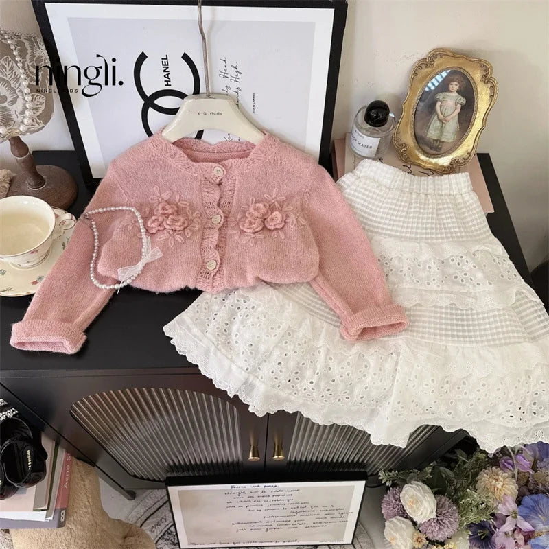 Kids Clothes For Girls Skirts Children Spring Lace Layered Dress Toddler White Casual Long Skirt Kids Fashion Clothing 2-8Y