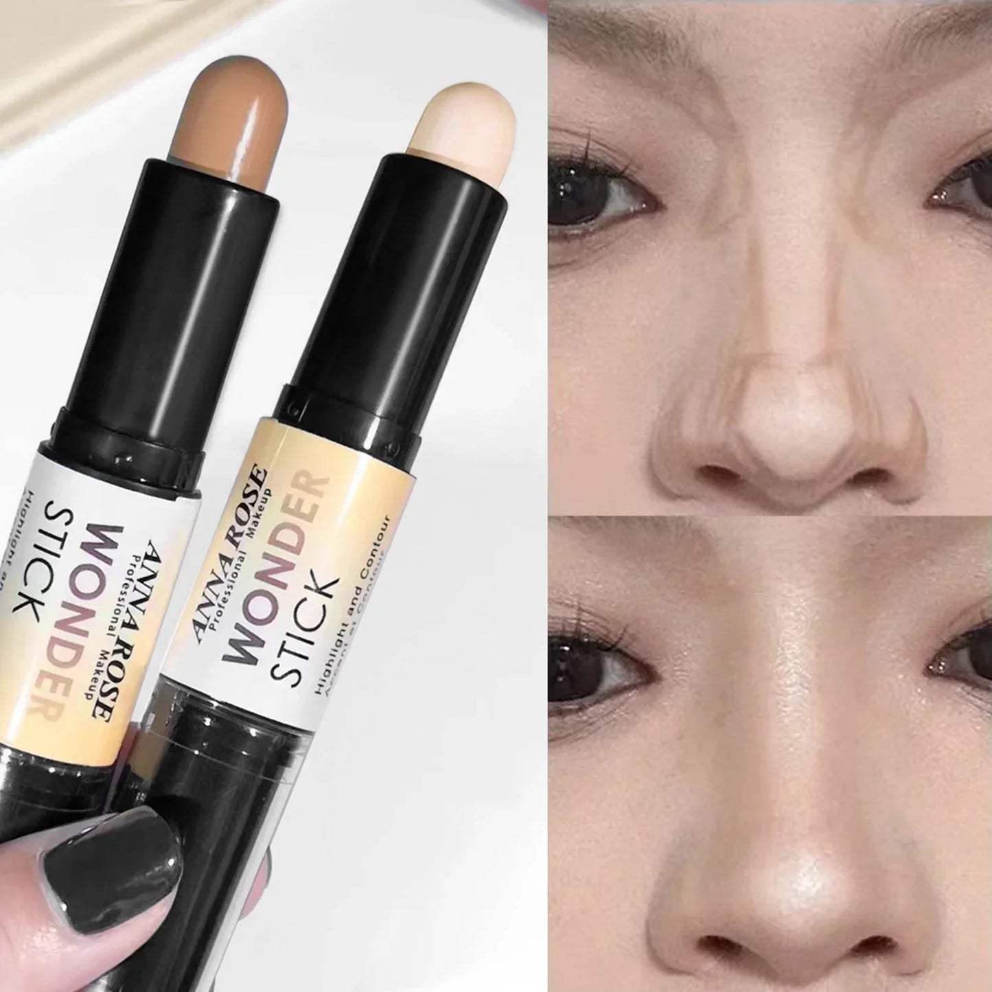 Double-ended  Face Foundation Concealer Pen, highlighter, waterproof and sweatproof, high nose bridge, face slimming for Makeup