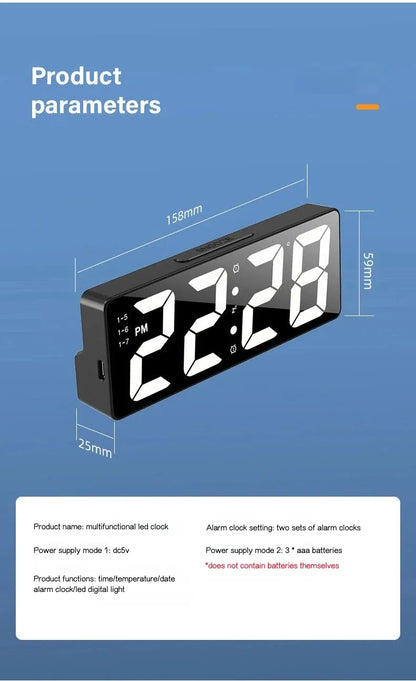Digital Clock LED Wake Up Light Alarm Clock Bedroom Electronic Desktop Clock With Temperature Display Adjustable Brightness.