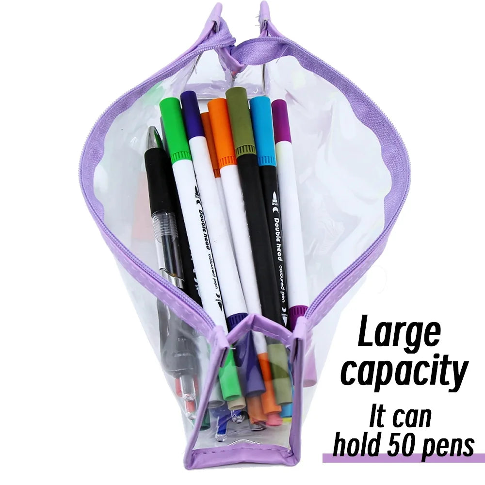 Transparent Triangular Pencil Case Large Capacity Simple Pen Bag Kawaii Cosmetic Bag School Study Stationery Office Supplies