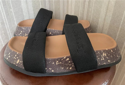 Women's Shoes Alphabet Fashion Casual Slippers 2022 New Summer Thick Bottom Non-slip Medium Heel Sandals for Outer Wear